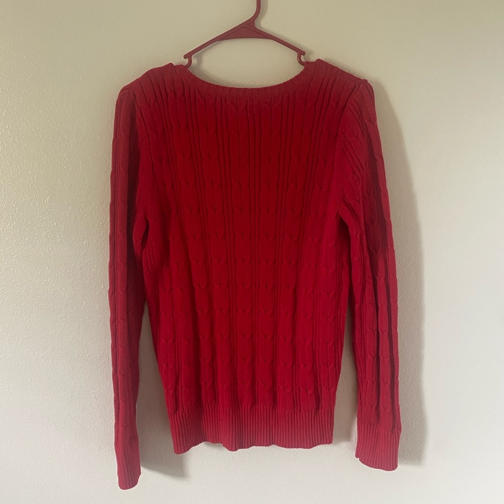 St. John's Bay women's red v-neck sweater size medium cable knit holiday classic - Picture 2 of 3